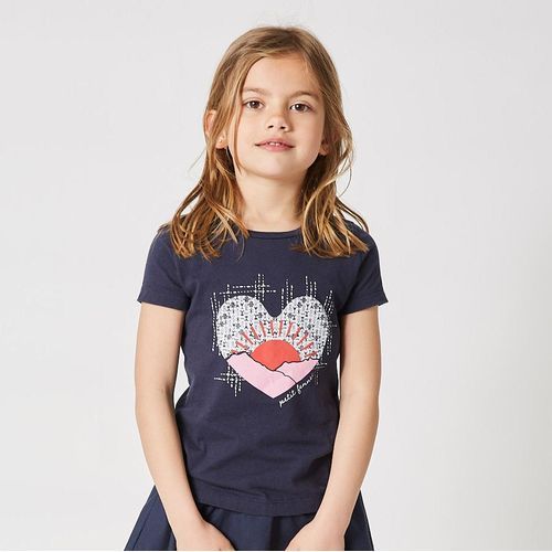  Petit Fennec T-shirt Fille "Coeur et motifs" - Bleu Marine