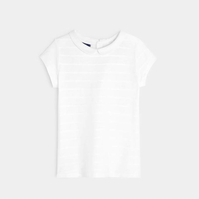  Okaidi T-Shirt Col Claudine - Fille - Blanc