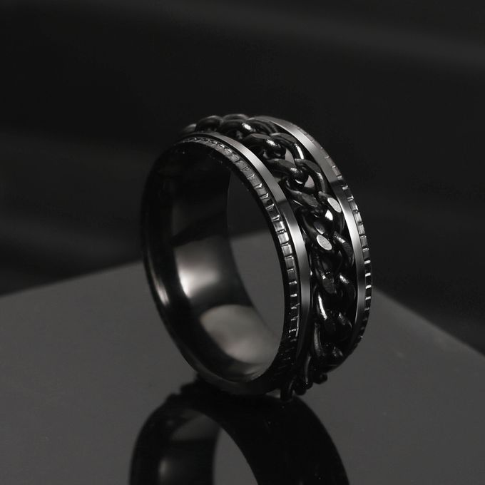  Bague En Acier Inoxydable Noire Avec Chaine