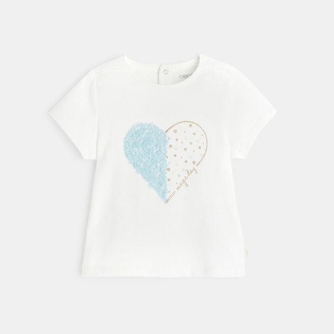  Obaibi T-shirt motif cœur fantaisie Fille - 00989560805 - Blanc