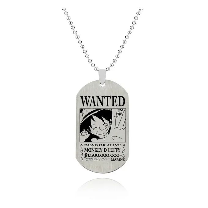  Collier Luffy - Plaque Wanted - Acier Inoxydable - Silver