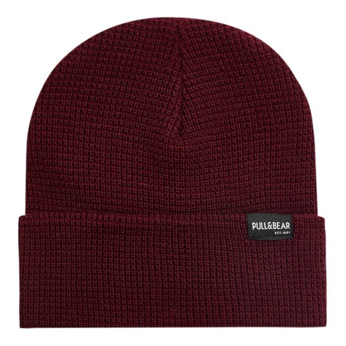  Pull & Bear Bonnet en Maille Tricot - Bordeaux