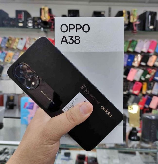  Oppo A38 - Téléphone portable double SIM 4G de 6,56 pouces 128 Go/4 Go - Noir brillant (D)