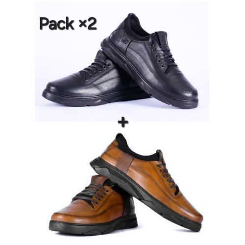  Sketaber Pack 2 Chaussure Homme Orthopédique En Véritable Cuir Sket04 - Noir ET Tabac