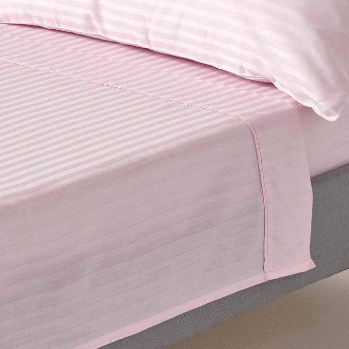  CASA-DJIJOU Drap plat uni tissu rayé-  Luxe Doux /Couleur Rose.