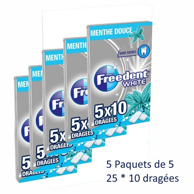  Freedeer FREEDENT WHITE Chewing-gum sans sucres goût Menthe Douce (5 Paquets de 5)