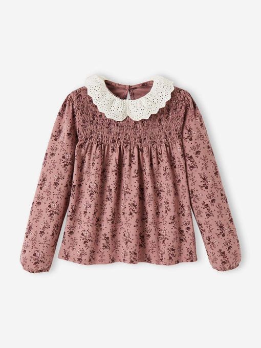  Vertbaudet Blouse Col en Broderie Anglaise Fille - violet foncé