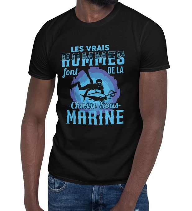  T-Shirt Design Col Rond - Collection Humour Les Vrais Hommes - Noir