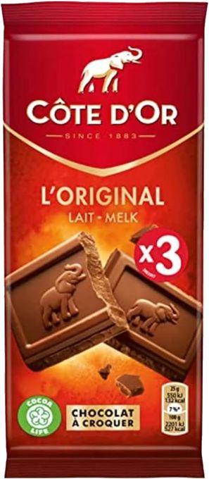  Côte d'or Lot de 3 Tablettes Chocolat Extra Fin au Lait 3X100g - 300g