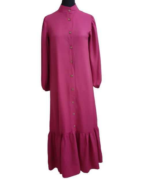  Appleline Robe longue à boutons et à manches longues de couleur rose