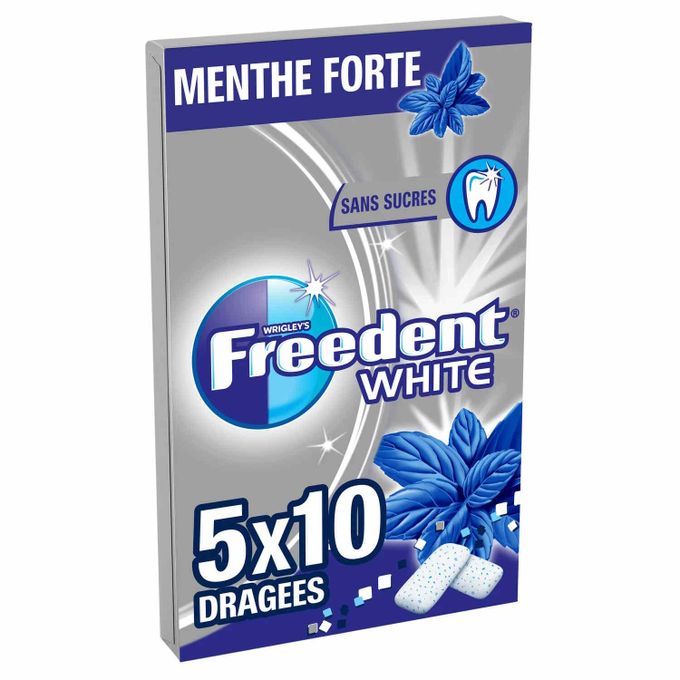  Freedeer FREEDENT WHITE Chewing-gum sans sucres goût Menthe Forte (Paquet de 5)