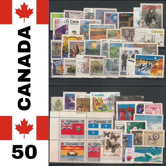  Canada Lot de 50 Timbres Poste De Collection Oblitéré Philatélie Toute Période