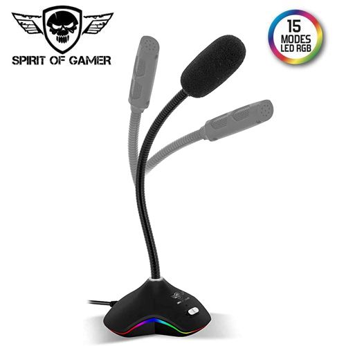  Spirit Of Gamer Microphone Gamer Usb Mic-Eko300 Rgb Eclairage Réglable Flixible  - Noir