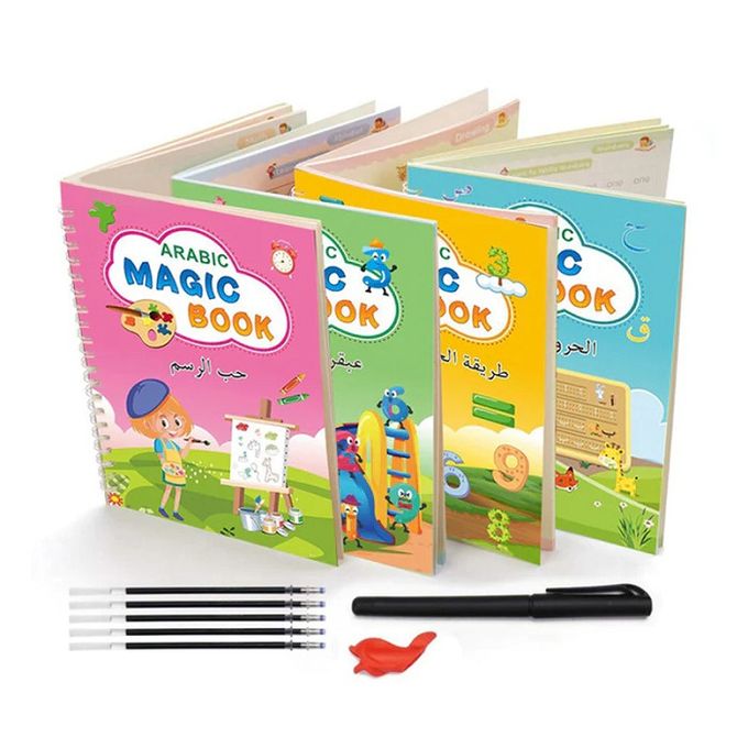  magique book, 4 Cahier D'écriture réutilisable Pour Enfant 3 - 7 Ans Mathématiques, Dessin, Alphabet