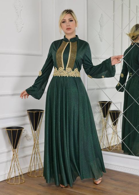 Robe Soiree Longue En Tulle - Vert Fonce
