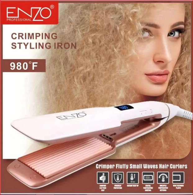  ENZO PROFESSIONAL Fers à Gaufrer Lisseur Céramique Crimp Cheveux Professional Température 980°FEN -3890- blanc