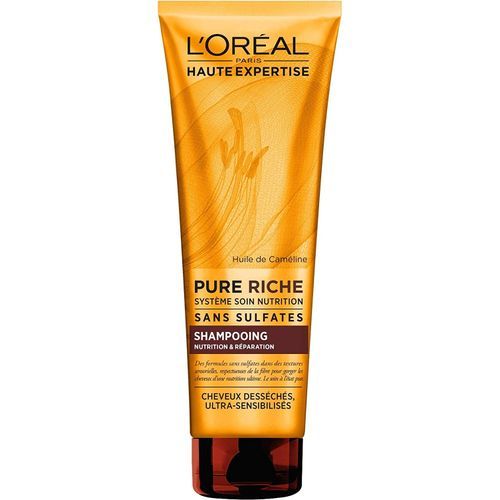  L'Oreal Shampooing Pure Riche Sans Sulfate à l’Huile de Caméline Nutrition & Réparation Cheveux Desséchés – 250ml