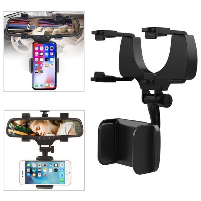  Support Pour Téléphone Voiture Rétroviseur - Rotation 360° - Noir