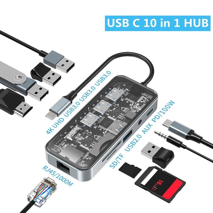  AirSky HUB 10 en 1 Type-c to HDMI RJ45 SD/TF 3*USB 3.0 2*USB 2.0 PD Audio 3.5mm