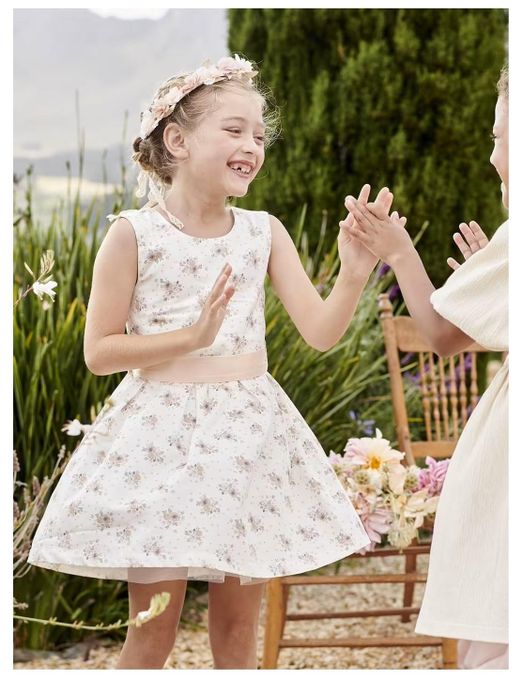 Vertbaudet Robe de Cérémonie Fille -  Motifs Fleurs - Rose Imprimé