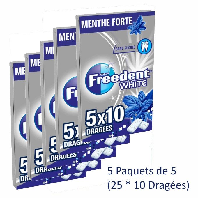 Chewing-gum dragée Fraise sans sucre, Freedent White (5 étuis de