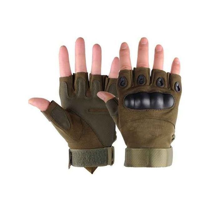  Gants Tactiques Demi-Doigts -Sport - Camping- Moto- Vert