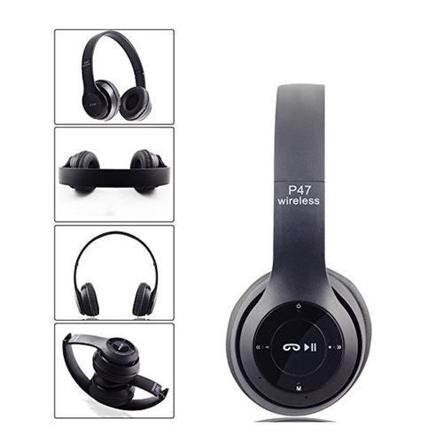  P47 Casque Sans Fil Flexible & Pliable - Bluetooth - Carte Mémoire - Radio - Noir