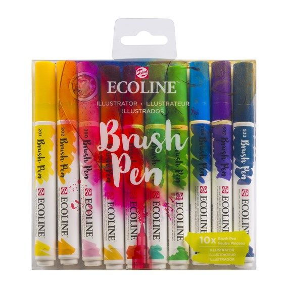  Royal Talens Brush Pen set Pour dessin Illustrateur Professionnel " Ecoline" / 10 couleurs