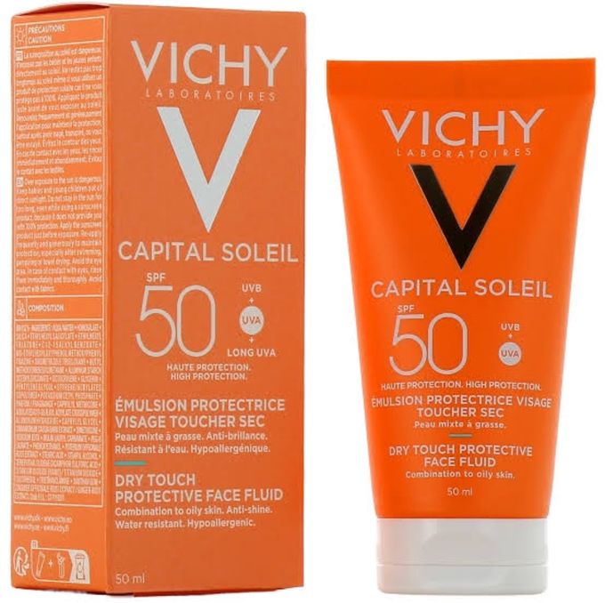  Vichy Écran Total Capital Soleil Spf 50 - Très Haute Protection - Peaux Mixtes à Grasses - Émulsion Protectrice Visage Toucher Sec - 50ml
