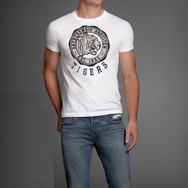  Abercrombie & Fitch T-Shirt Homme Coton Doux Tendance Avec motif Tiger brodé super confortable-Blanc