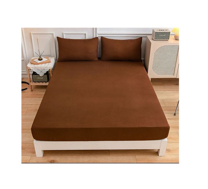  CASA-DJIJOU Drap-housse en microfibre  Uni Marron  foncé - 180 x 200 x 30 cm .