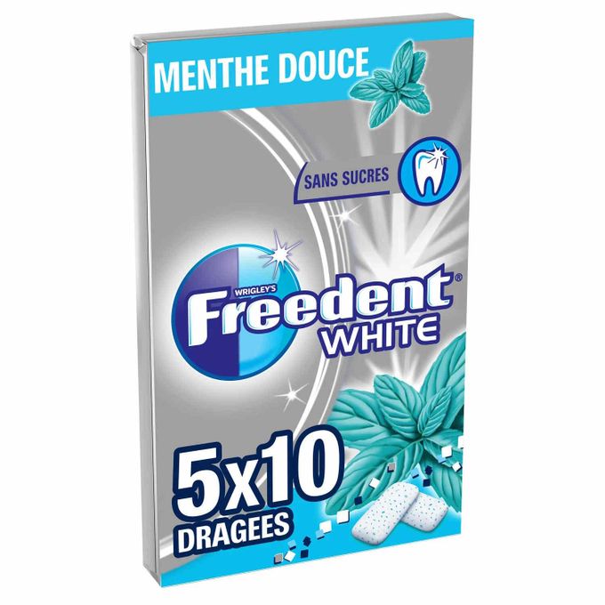  Freedeer FREEDENT WHITE Chewing-gum sans sucres goût Menthe Douce (Paquet de 5)