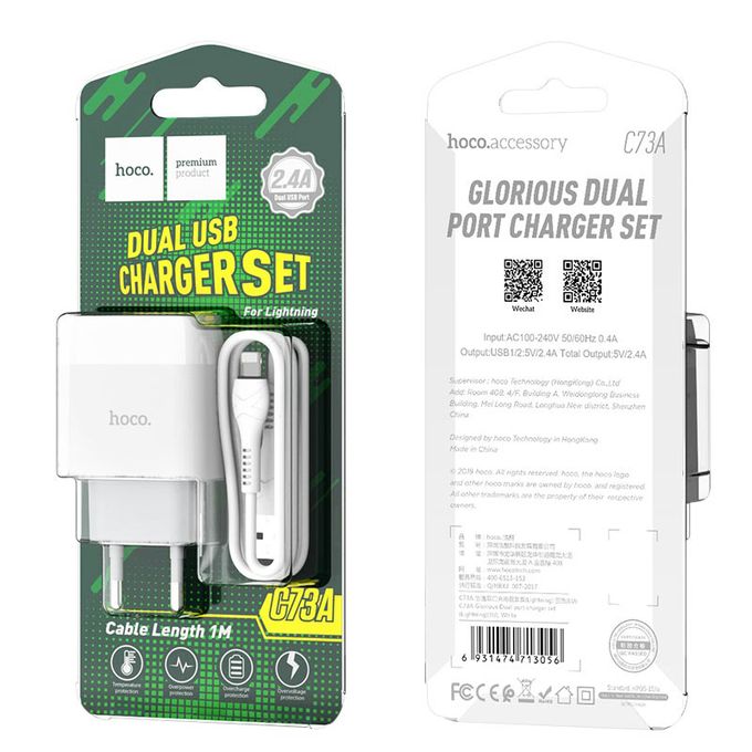  Hoco Chargeur mural "C73A Glorious" EU plug double USB set avec câble