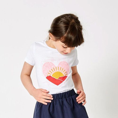  Petit Fennec T-shirt Fille "Coeur et motifs" - Blanc