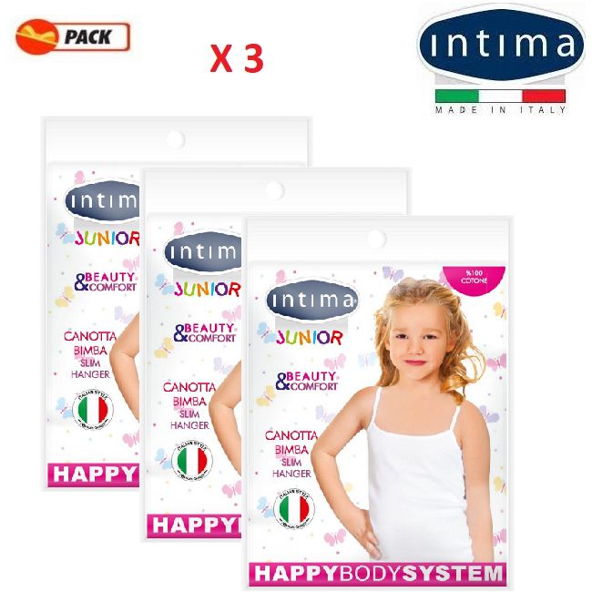  Intima Pack 3 Débardeur Fillette - Bretelles Fines - 100% Coton Italien - Blanc