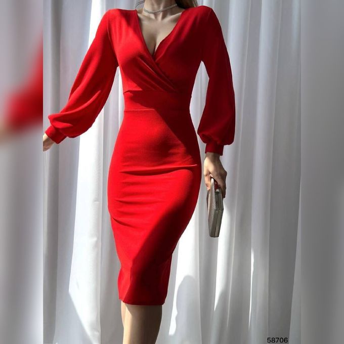  Robe croisée manches longues rouge