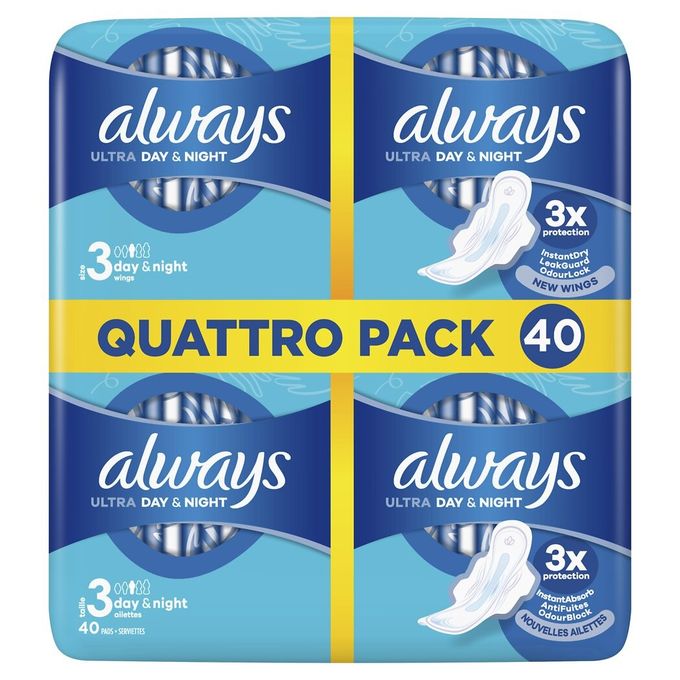  Always Ultra Serviettes jour et nuit taille 3 Ailettes 4x10 serviettes