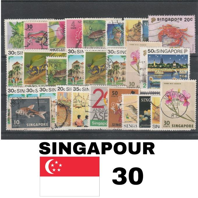  Singapour Lot de 30 Timbres Poste De Collection Oblitéré Philatélie Toute Période
