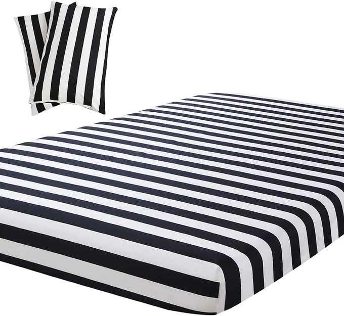  CASA-DJIJOU Parure de lit luxueuse et douce à rayures noires et blanches 3 pièces.