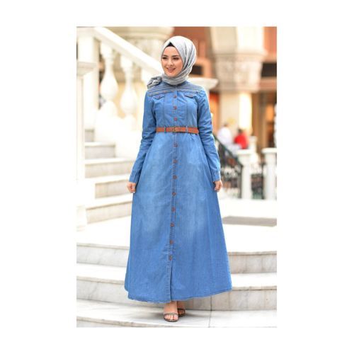 Robe Hijab Bleu Clair Jeans 00806Msk8692