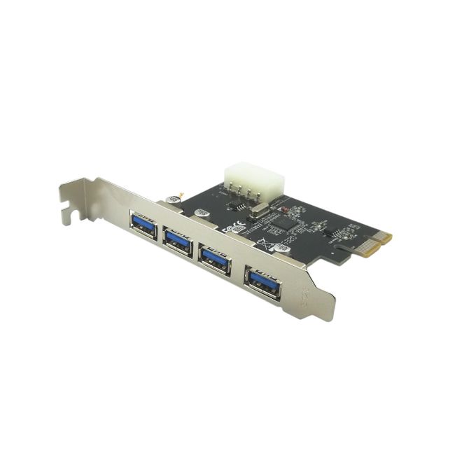  Capsys Carte PCI Express vers 4 Ports USB 3.0 (5Gbps) avec UASP - Alimentation LP4 PCE722