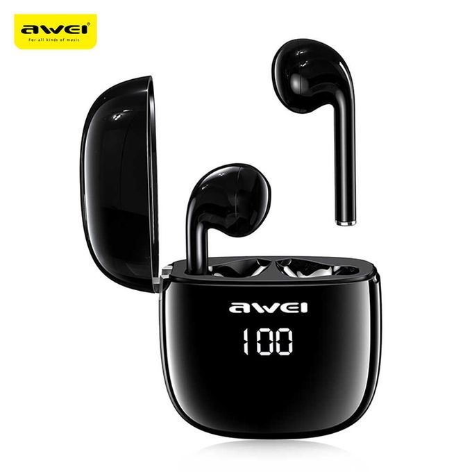  Awei Ecouteur Earbuds sans-fil bluetooth 5.0 T28P IPX4 Android IOS Sport Noir