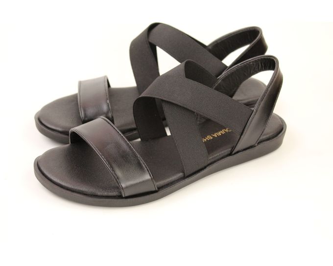  Soumia Chaussures Sandale noire pour femme en véritable cuir semelle plate