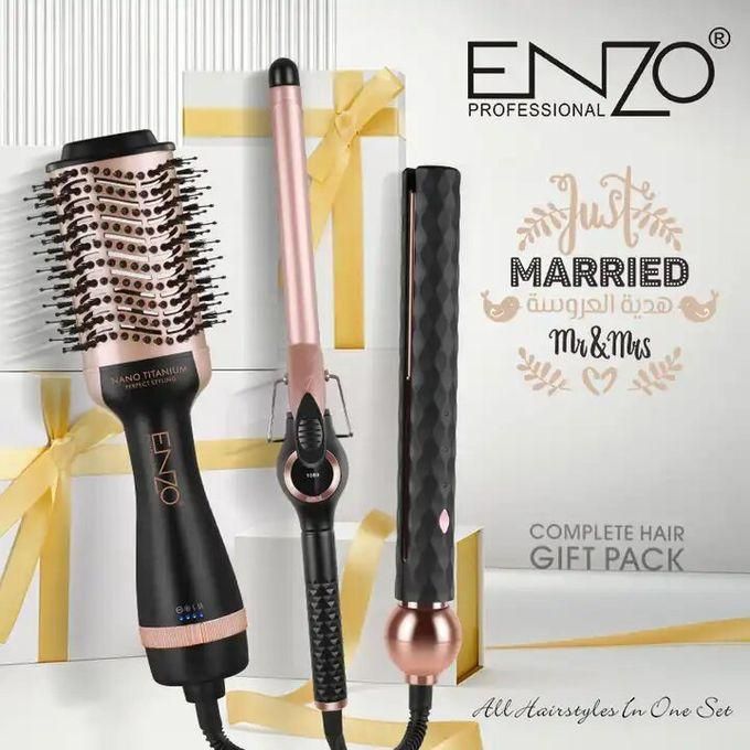  ENZO PROFESSIONAL Brosse électrique à Air chaud 3 en 1, Sèche-cheveux, Lisseur, Boucleur