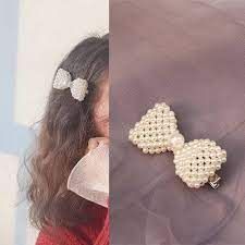  Barrette Cheveux Perle Nœud - Blanc