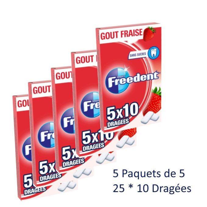  Freedeer FREEDENT WHITE Chewing-gum sans sucres goût Fraise (5 Paquets de 5)