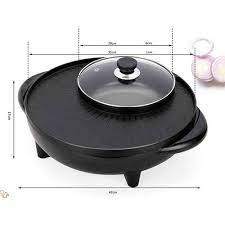  Grill Electrique Avec Marmite Multifonctionnelle Pour Barbecue Domestique 1700 W Marmite A Double Usage, Pour 2 à 7 Personnes, 34 cm Noir
