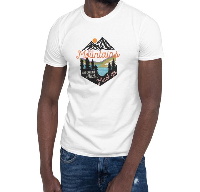  T-Shirt Design Col Rond - Collection Montagne - Mountains are Calling - Blanc