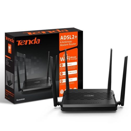  tenda Modem Routeur ADSL - D305 - 4 Antennes - Noir