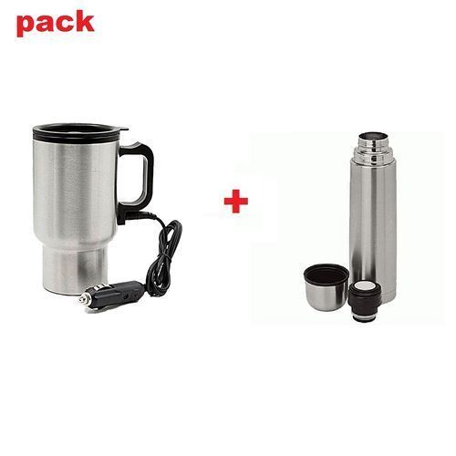  Générique Pack Thermos + Mug Isotherme Pour Voiture - Inox